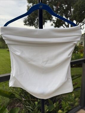 EVIE White Strapless Fold-Over Crop Top